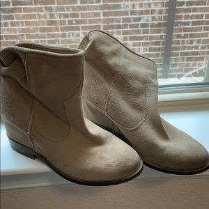 Tan suede booties wood heel (size 6)